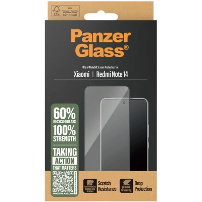 Afbeelding van PanzerGlass Screen Protector w. Zwart Frame Xiaomi Redmi Note 14 Ultra Wide Fit (1 Stuk, 14), Smartphone beschermfolie, Transparant