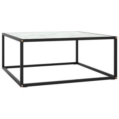 Afbeelding van Salontafel met wit marmerglas 80x80x35 cm zwart