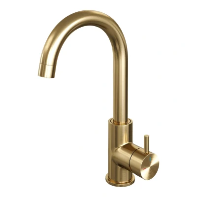 Afbeelding van Brauer Gold Edition Wastafelmengkraan opbouw hoog draaibaar ronde uitloop model b PVD geborsteld goud