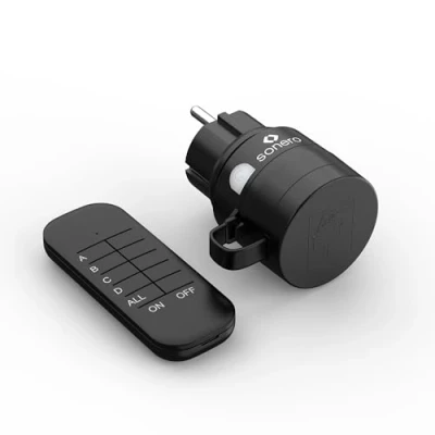 Afbeelding van sonero Radiogestuurde stopcontacten met afstandsbediening, buitenset, 2300 W, 230 V, 1 stopcontact IP44, bereik 30 m, energiebesparend, zwart