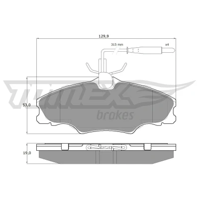 Afbeelding van TOMEX brakes TX 12 31 Remblokkenset Vooras Incl. slijtage waarschuwingscontact PEUGEOT: 406 Saloon