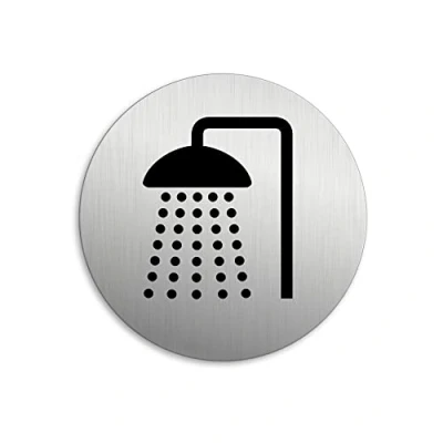 Afbeelding van Deurplaat douche pictogram Ø 75 mm materiaal aluminium look roestvrij staal