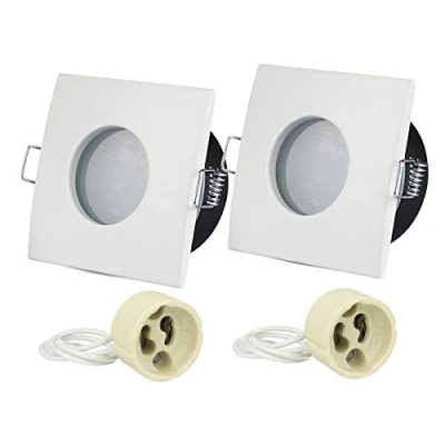 Afbeelding van LEDLUX GU10 MR16 IP54 Set van 2 waterdichte spothouders voor inbouwverlichting badkamer en buiten (vierkant, wit)