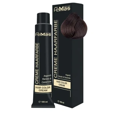 Image de FemMas Teinture pour cheveux blonds, crème professionnelle à huile d&#039;argan nourrissante, de kératine et céramides, comme coloration permanente ou teinte, 100 ml, blond foncé intense 6.0
