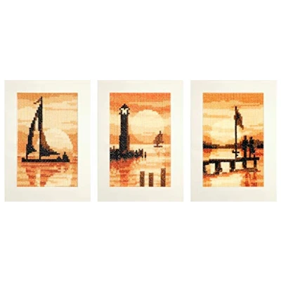 Afbeelding van Wenskaart kit Zonsondergang set van 3 Vervaco PN 0156893