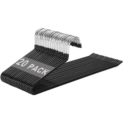Afbeelding van 20 stuks metalen kleerhangers met open uiteinde en antislip coating, ruimtebesparend, multifunctioneel, voor broeken, sjaals, jeans, handdoeken (zwart)