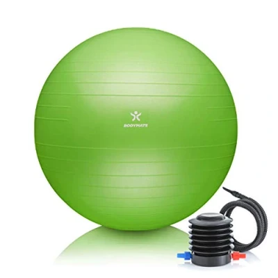 Afbeelding van Gymnastiekbal, zitbal, trainingsbal luchtpomp, bal voor fitness, yoga, gymnastiek, core training, sterke rug als bureaustoel, limoengroen, 75 cm