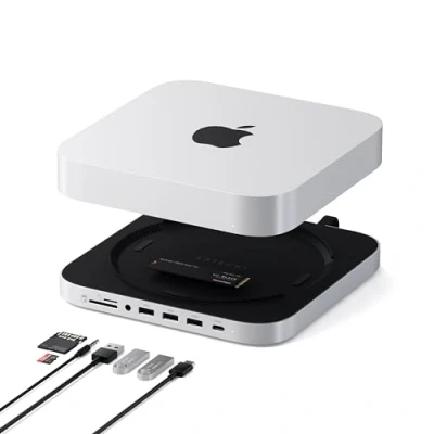 Afbeelding van Satechi Aluminum Mac Mini/Mac Studio Stand Hub Zilver met SSD slot