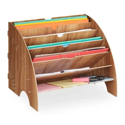 Afbeelding van Relaxdays brievenbak 6 vakken documentenhouder bureau organizer sorteerbak brieven dark Brown