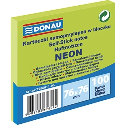 Afbeelding van DONAU 7586011 06 kubusnoten, zelfklevend, 76 x mm, 1 100 vellen, voor kantoor, school, neongroen
