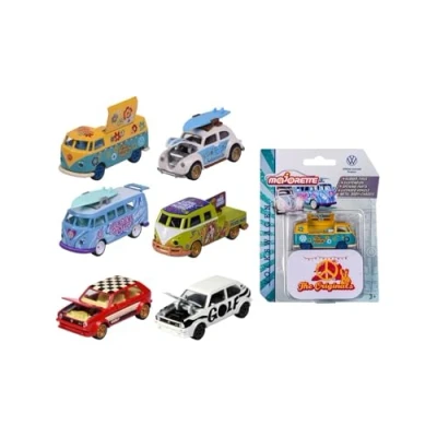 Afbeelding van Majorette Volkswagen The Originals Deluxe Cars 1 van 6 willekeurige VW modelauto&#039;s, schaal 1:64, met officiële licentie, bordbox, zeer gedetailleerde speelgoedauto&#039;s, 212055005