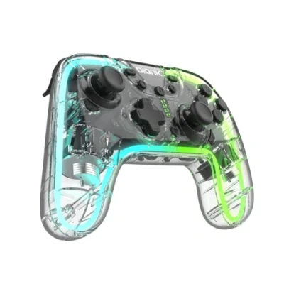 Afbeelding van Just For Games Bionik NeoGlow draadloze Bluetooth controller voor Nintendo Switch OLED model Transparant