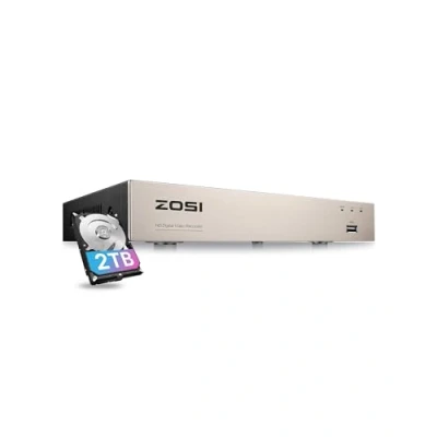 Afbeelding van ZOSI 8CH H.265+ 5MP Lite DVR met geïntegreerde 2TB harde schijf, gratis app, afstandsbediening, bewegingsdetectie en e mailwaarschuwing, back up via USB