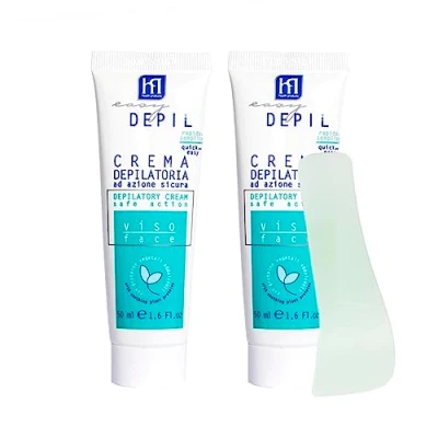 Afbeelding van Easy Depil Set van 2 gezichtshaarcrèmes (spikkels, wanghaar, kin, wenkbrauwen) 50 ml, snel en eenvoudig te bedienen, effectief, veilig, met verzachtende plantaardige eiwitten.