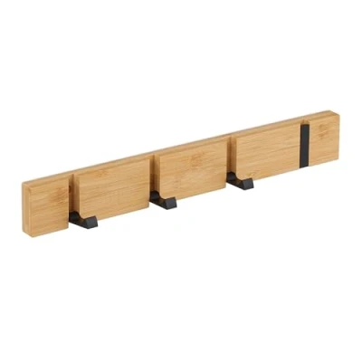 Afbeelding van wandkapstok 4 inklapbare haken met schroeven / plakstrip bamboe