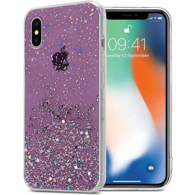 Afbeelding van Cadorabo Hoesje geschikt voor Apple iPhone XS MAX in Paars met Glitter Beschermhoes van flexibel TPU silicone fonkelende glitters Case Cover Etui