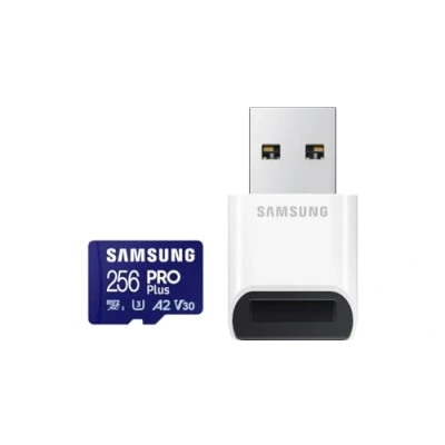 Afbeelding van Samsung Pro Plus 256 GB microSD kaart + USB kaartlezer voor mobiele games op smartphones, tablets en draagbare consoles, UHS I U3, Full HD &amp; 4K UHD, 180 MB/s lezen, 130 schrijven