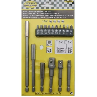 Afbeelding van Benson Bit Verlenger 1/4 inch 60, 100 en 150 mm 16 delig