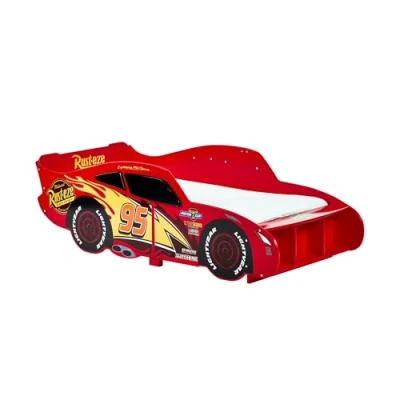 Afbeelding van Disney Cars Lightning McQueen Kinderbed: robuuste constructie, beschermde zijkanten, houten latten, felrood, geschikt voor matrassen van 140 x 70 cm (matras niet inbegrepen)