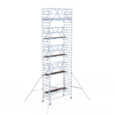 Afbeelding van Professionele alu rolsteiger 1.35x3.05x11.20m werkhoogte incl. dubbele voorloopleuning carbon