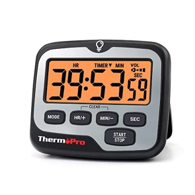 Afbeelding van ThermoPro TM01 Keukentimer met Countdown Timer/Digitale Timer aanraakscherm achtergrondverlichting en 12/24 uursmagneetklok/luidsprekerklok voor koken keuken klassen kinderen leerkrachten.