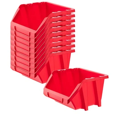 Afbeelding van KADAX set van 10 stapelbare opbergdozen PP kunststof, verschillende maten en kleuren, voor gereedschapswand (rood, 118 x 98 mm)