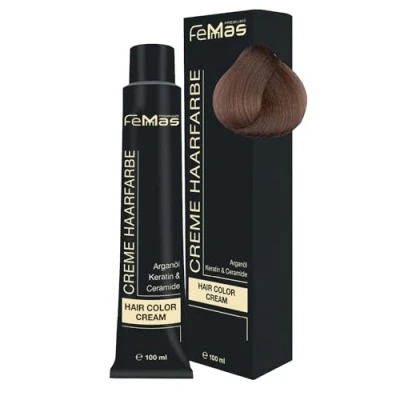 Image de FemMas Teinture pour cheveux blonds, crème professionnelle à huile d&#039;argan nourrissante, de kératine et céramides, comme coloration permanente ou teinte, 100 ml, doré sablé 8.31