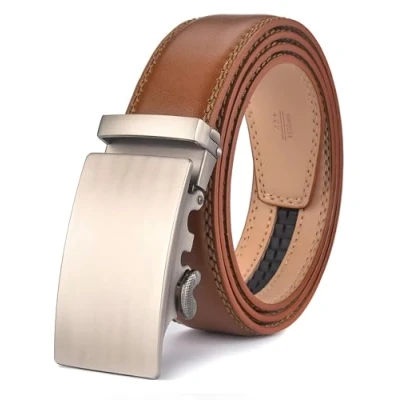 Afbeelding van Nelbons Herenriem, Leren Riem voor Heren, Verstelbare Ratel Automatische Gesp Breedte 3,5 cm, Bruin 06