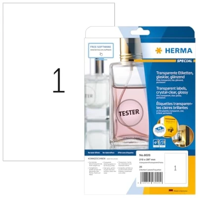 Afbeelding van Etiket HERMA 8020 210x297mm transparant 25stuks