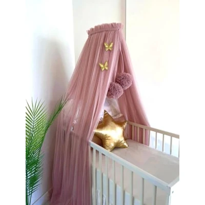 Afbeelding van Baby Fancyroom Bedhemel voor bed/wieg, muggennet, babykamerdecoratie, luifel kinderkamer, van hoogwaardige tule, oudroze