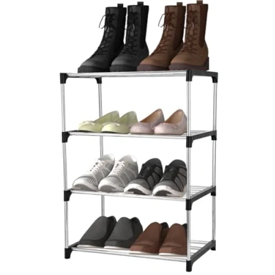Afbeelding van TIDEVAN schoenenrek met 4 niveaus, stapelbaar, schoenenkast van metaal, voor 8 paar schoenen, hal, entree, woonkamer, kleedkamer