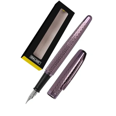 Afbeelding van Online Eleganza Vulpen, metaal, design Diamond Wine veerdikte M metalen clip met inktpatroon inktkleur: blauw rode pen voor standaard inktpatronen