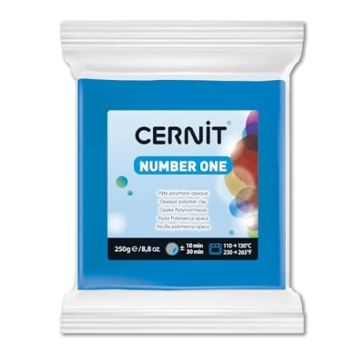 Afbeelding van CERNIT CE0900250200C een nummer één polymeerdeeg boetseerklei om te bakken kleur blauw blok van 250 g
