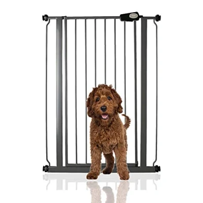 Afbeelding van Bettacare Babyhekjeen Huisdierhekje Assortiment, verstelbaar van 75 cm tot 83 (36 opties beschikbaar), Leisteen Grijs, Extra Hoog Hekje 104 in Hoogte, Traphekje Zonder Boren Traphekje, Eenvoudige Installatie