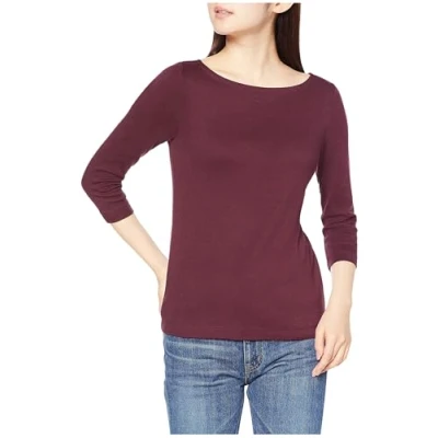 Image de Amazon Essentials T Shirt Col Bateau Uni Coupe Ajustée à Manches 3/4 Women&#039;s, Bordeaux, XL