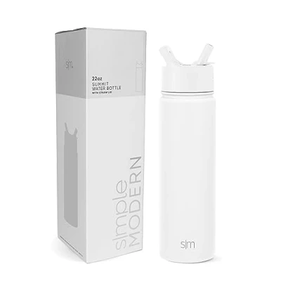 Afbeelding van Simple Modern Geïsoleerde waterfles met rietjesdeksel Isothermische roestvrijstalen fles Herbruikbare BPA vrije voor school Summit Collectie 550 ml, wit