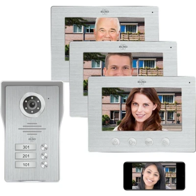 Afbeelding van ELRO DV477IP3 Wifi IP Video Deur Intercom 3 Appartementen met 3x 7 inch kleurenscherm Color Ni