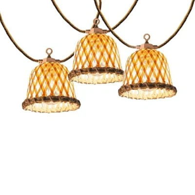 Afbeelding van Lichtsnoer voor buiten, aansluitbaar, 10 natuurlijke lampenkappen van rotan, MALY LIGHT HYBRID, led, warmwit, 8 m, zonne energie en op netstroom
