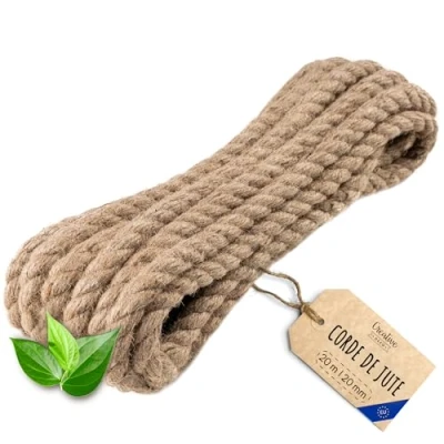 Afbeelding van Creatief Deco Jute Touw 20m Lengte 20mm Dikte Sterk en Duurzaam Gedraaid Natuurvezeltouw Bruin Decoratief Voor Toepassingen: Balustrades, tuin thuisprojecten