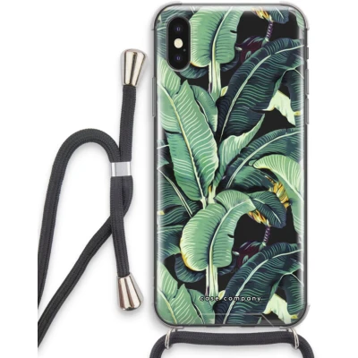 Afbeelding van Case Company® hoesje met Koord geschikt voor iPhone X Bananenbladeren Telefoonhoesje Zwart Extra Bescherming aan alle Kanten en Over de Schermrand