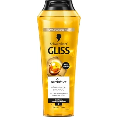 Afbeelding van Gliss Kur Nutritive Oil shampoo (250 ml), de haarshampoo biedt een intensieve voedingsverzorging voor dik en beschadigd haar, verzorgende geeft gezonde glans