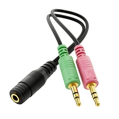 Afbeelding van deleyCON Hoofdtelefoon voor laptop, Y adapter audio aansluiting, stereokabel, 1 x 3,5 mm CTIA 4 polige TRRS op 2 jackstekker