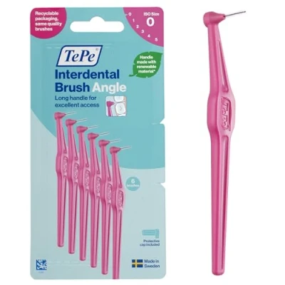 Afbeelding van tepe interdentale hoek borstel, roze, 0,4 mm/ISO 0, 6 stuks, verwijdert tandplak, eenvoudige en effectieve reiniging tussen zeer nauwe ruimtes