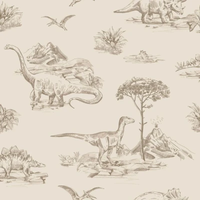 Afbeelding van ESTAhome behang dinosaurussen beige 139557 0,53 x 10,05 m