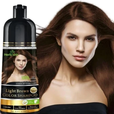 Image de Herbishh Hair Color Shampoo for Gray Dye ShampooColors In MinutesLong lasting colour500 ML3 1 ColorAmmonia Free (Light Brown)