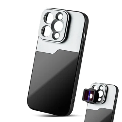 Afbeelding van MOJOGEAR 17mm lens case voor iPhone 14 Pro Schroefdraad macrolens, telelens, anamorphic of DOF adapter Stevig hoesje Zwart/Grijs