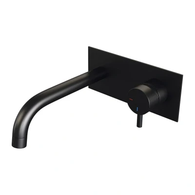 Afbeelding van Brauer Black Edition Wastafelmengkraan inbouw gebogen uitloop links hendel kort smal afdekplaat model B 1 mat zwart