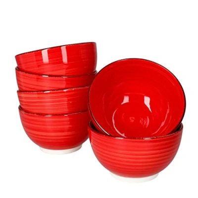 Afbeelding van MamboCat Chrissi mueslikommen, rood, 500 ml, ontbijtgranenkom voor 6 personen, diameter 14 cm, kom muesli, koekjes, salade, dessert en meer, servies van aardewerk