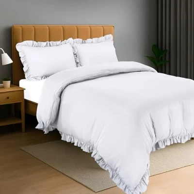 Afbeelding van Utopia Bedding Ruches Dekbedovertrekset Microvezel Polyester Dekbedovertrek 200 x cm + 2 Kussenslopen 50 75 Wit