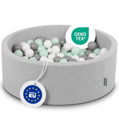 Afbeelding van KiddyMoon 90 x 30 cm/200 ballen, diameter 7 cm, rond, gemaakt in de EU, lichtgrijs: wit/grijs/munt